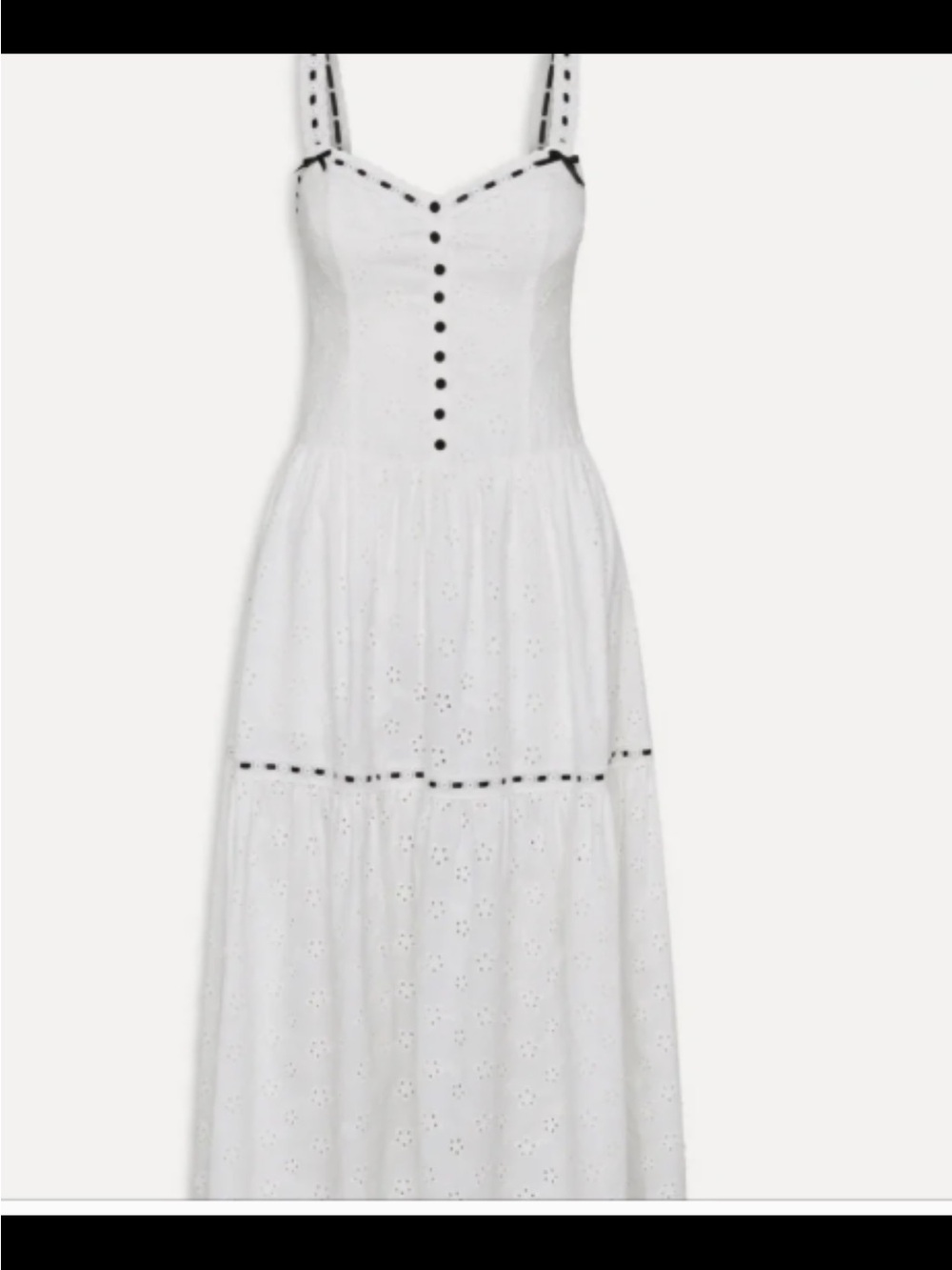 Frankie's Bikinis White Eyelet Maxi Dress with Black Trim